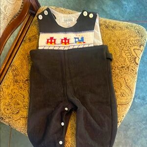 Kids Smocked Overalls with Train Design